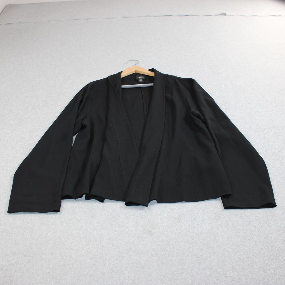 Eileen Fisher Merino Wool Sweater Women Large Black Shawl Collar Open Lightweigh